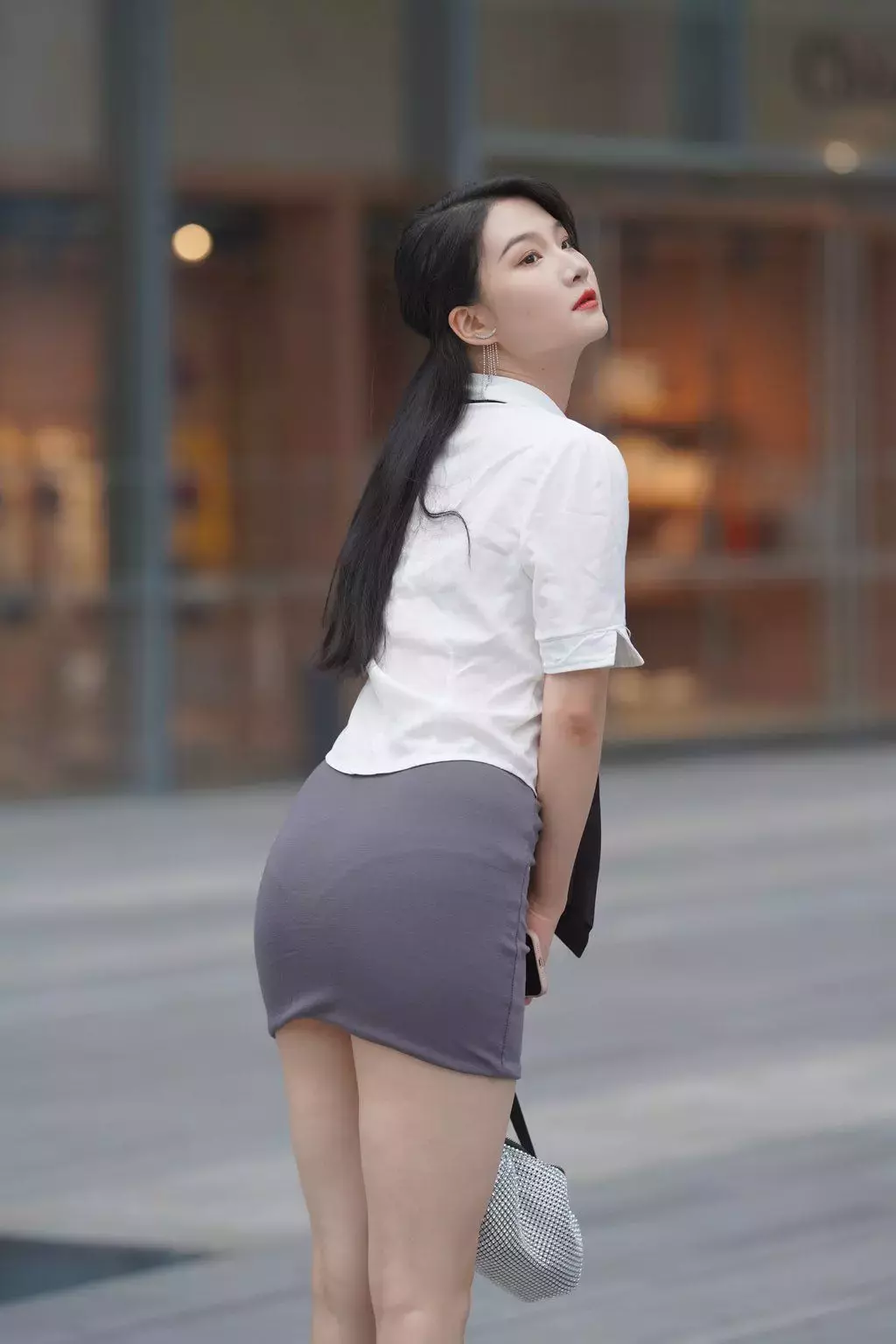 精选街拍作品 NO.1202 灰色包臀超短裙姓感少父1 街拍性感-丽图社