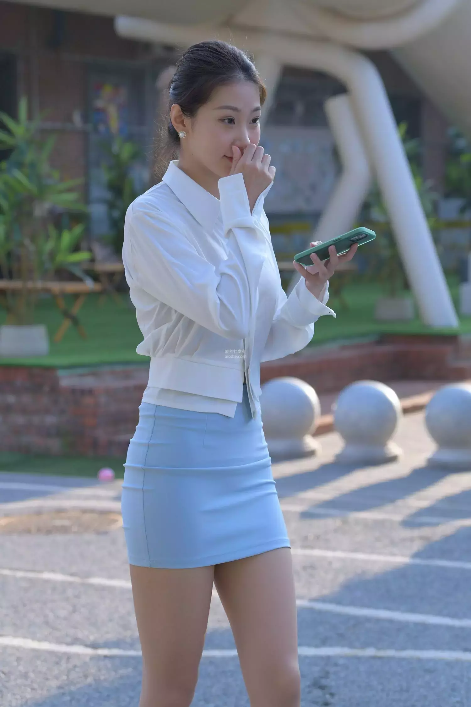 精选街拍作品 NO.1795 蓝裙制服丝袜美女9 明星爱街拍-丽图社