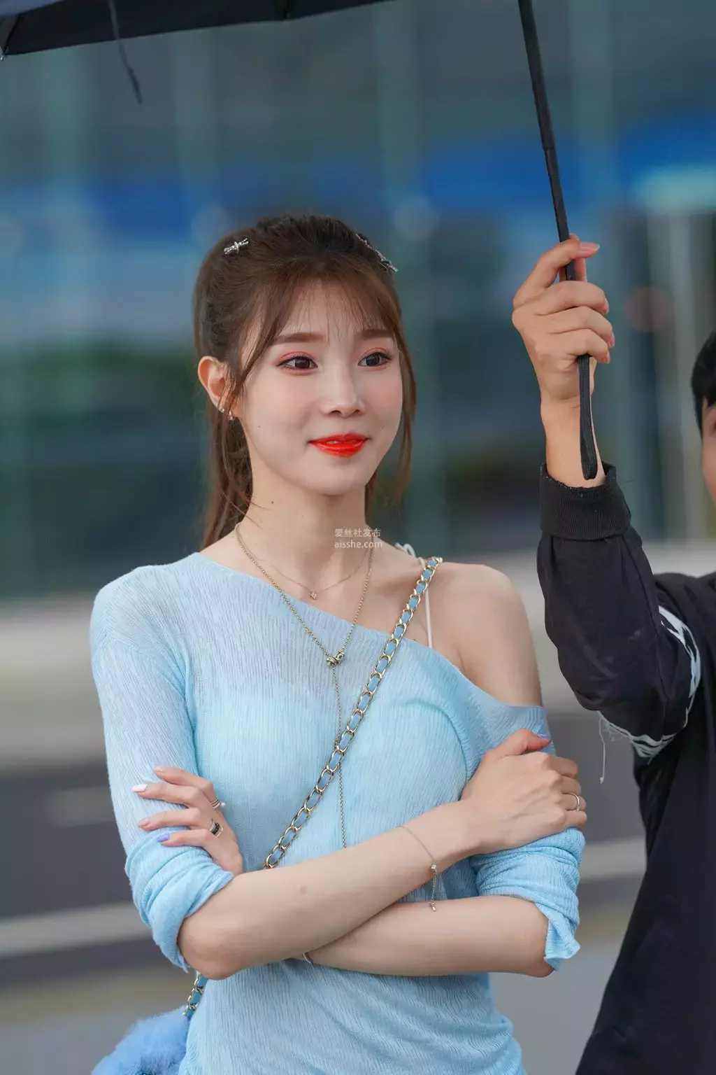 精选街拍作品 NO.2350 清秀蓝白搭配2 街拍高跟鞋黑丝美女-丽图社