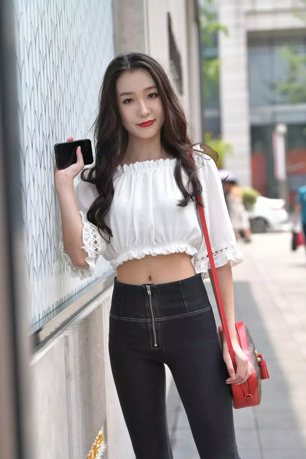 精选街拍作品 NO.1310 黑色高腰紧身裤美女 土味街拍大赏-丽图社