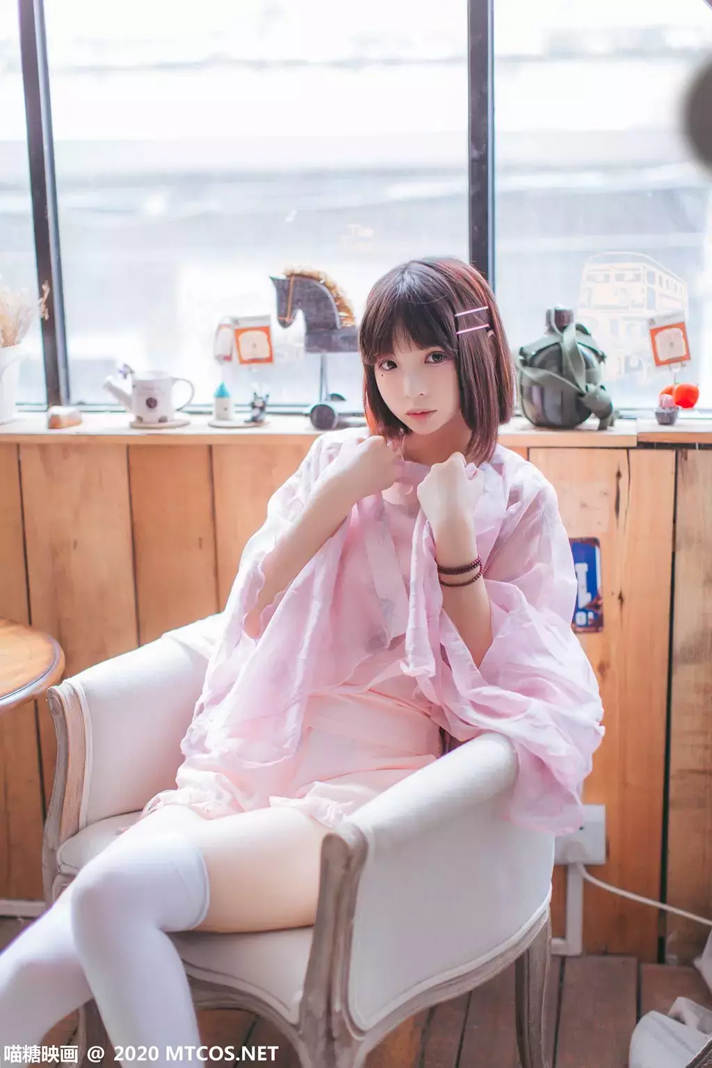 喵糖映画少女写真 VOL.250 粉色披纱白丝少女 美女美女写真图片-丽图社